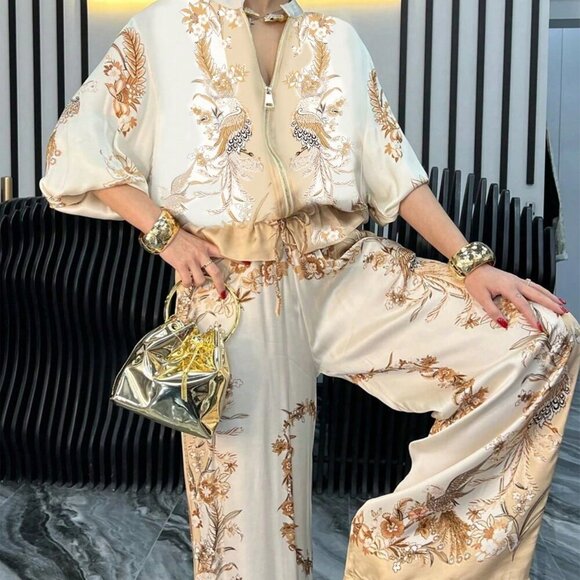 Multicolor Boho Women's 2 piece top and pants set - Picture 1 of 4